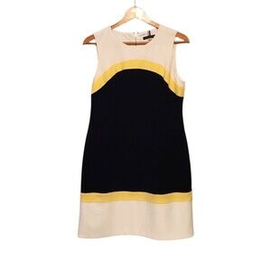 Tommy Hilfiger Sheath Dress Sleeveless Colorblock Navy Yellow White Size 10p
